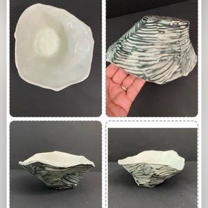 Vintage Unique Sculpted Stoneware Bowl, handmade, unique design, irregular shape